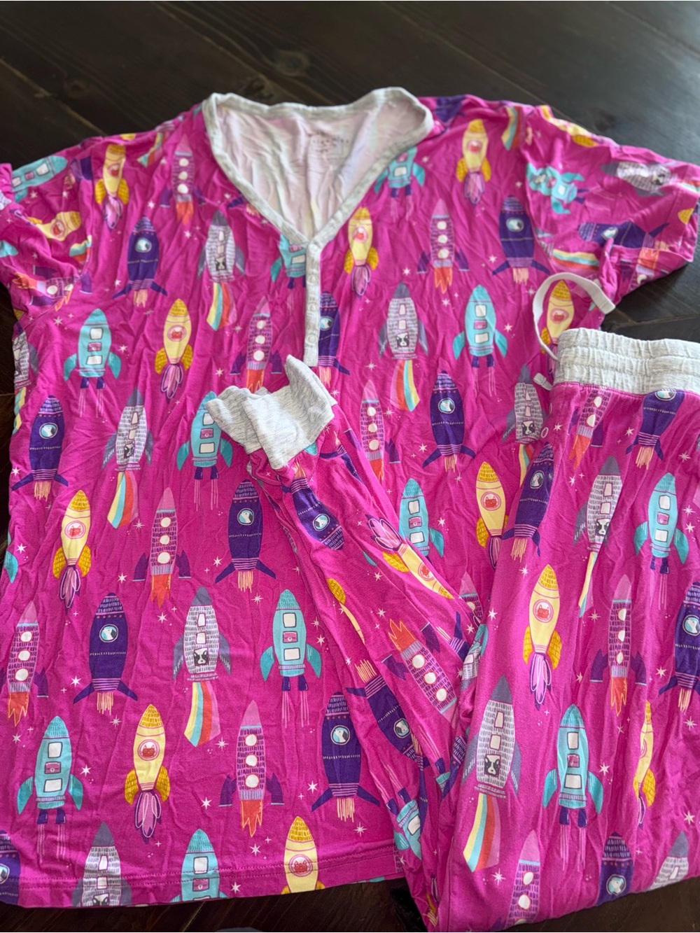 Little Sleepies Womens Rocketship Pink Mom PJs Bamboo Size Large